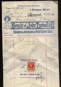 1937 LONDON, JOHN TYNDALL & CO. ERZEUGER & IMPORTEURE VON ZYLONTEES, ILLUSTd BILL - Bild 1 von 1