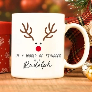 Rudolph Weihnachtstasse 12 oz Keramiktasse Geschenk Rentier rote Nase Weihnachtsmann - Bild 1 von 4