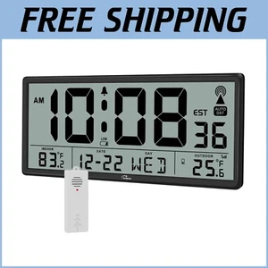 14.5" Jumbo Atomic Wall Clock: Accurate Time & Indoor/Outdoor Temp Display - Picture 1 of 8