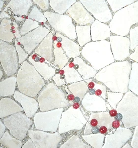 ★ 2reihige mittellange Kette ★ Collier ★ pink & grau ★ - Picture 1 of 2