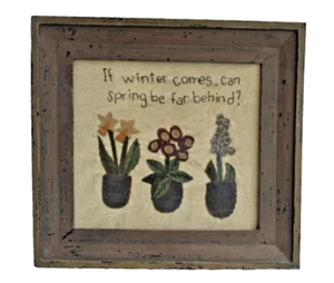 Neue handgenähte Filz Blumen auf Musselin Frühling Thema 13x14" gerahmt Muster sehr guter Zustand - Bild 1 von 10