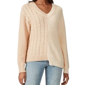Veda Pecos Sweater Size Large Cable Knit Asymmetric Colorblock - Picture 1 of 11