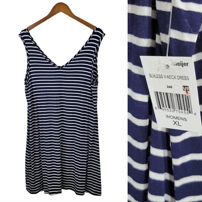 Новый TBH платье размер XL повседневный оболочка полоски Майка рубашка темно-синий уютный новый с Ярлыками - Изображение 1 из 4