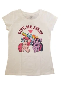 Girls T-Shirt MY LITTLE PONY White GIVE ME LIKES Rainbow Pinkie Twilight SIZE M - Picture 1 of 2