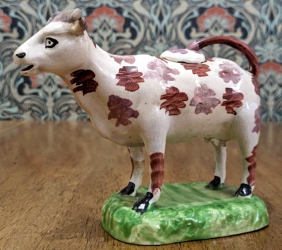 Rare 19th Century Georgian Swansea Cambrian Welsh Pink Lustre Cow Creamer Jug - Image 1 of 4