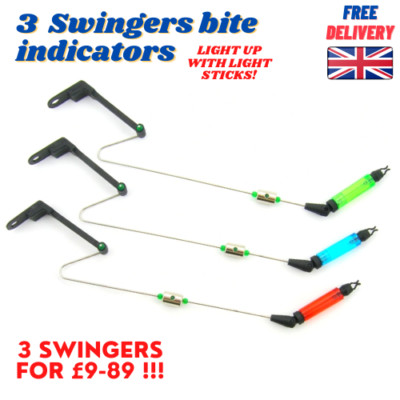 3 X Swingers Porta Indicatori Abboccata Per Pesca Carpfishing, Con Alloggiamento Per Light Stick