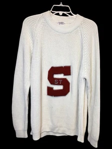 Vintage 1950s NC State University Gimbels Cream Cable Knit Letterman Sweater XL - Picture 1 of 5