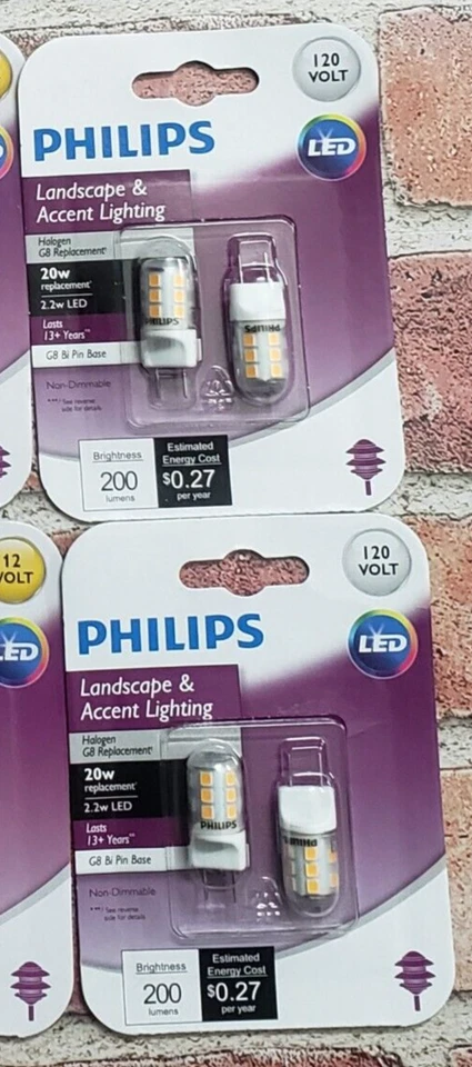 2x LOT  Philips  Landscaping Lighting 120V  20W 2.2w LED G8 Bi Pin Base  4 Bulbs - Image 1 of 1