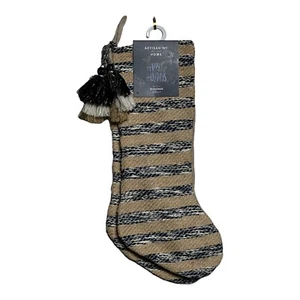 Juego de 2 borlas medias navideñas artesanales de yute arpillera azul plata 22 pulgadas - Imagen 1 de 4