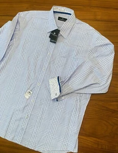 Bugatchi Uomo Shirt Mens XL NEW Blue Geometric Flip Cuff Colorful Long Sleeve - Picture 1 of 17