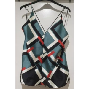 Zara Geometric Print Top xs Green white black red sleeveless - Picture 1 of 3