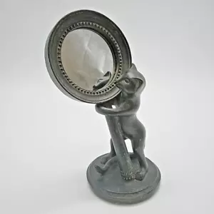 Black & Brown Resin, Standing Cat Figurine Holding Hand Mirror 8" Height - Picture 1 of 13