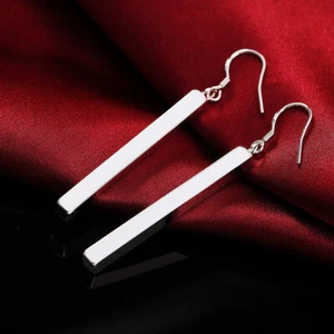 925 Silver 6.5CM Long Stick Drop Hook Earrings For Temperament Women Jewelry - Picture 1 of 5