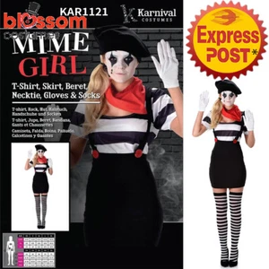 CA230 Womens Mime Costume French Artist Clown Circus Funny Fancy Dress Up Outfit - Picture 1 of 3