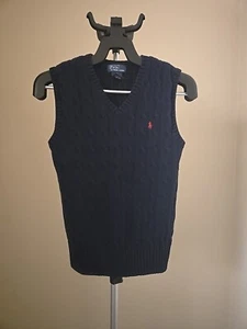 Polo Ralph Lauren Vest Boys Sz 7 Navy Blue Cable Knit V Neck Sweater  - Picture 1 of 4