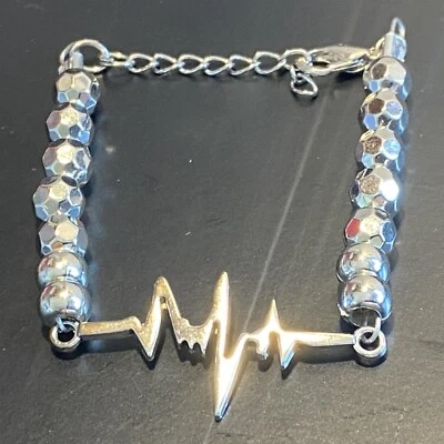 Bracciale di perle argento con charms da donna braccialetto ciondolo cuore - Immagine 1 di 4