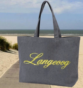 Langeoog Umhängetasche Shopper Strandtasche Glitzer 100% Baumwolle Gr. 60x40x14 - Picture 1 of 18