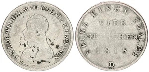 Prussia 4 Groschen - 1/6 Thaler 1818D Friedrich Wilhelm III Fast SS 114845 - Picture 1 of 1