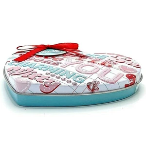 Valentines Gift Card Tin Heart Shape Embossed Words Red Pink Turquoise - Picture 1 of 7