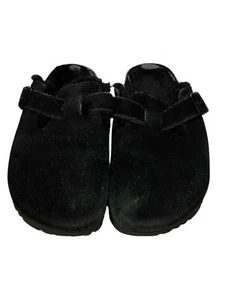 Birkenstock Boston Clogs Sherpa Shearling Fur Lined Black Slip On Womens Sz 38 7 - Picture 1 of 14