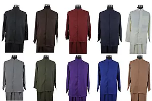 Men's 2pc Casual Shirt & Pants Set Mandarin/ Banded Collar Long Sleeve #2826 - Picture 1 of 12
