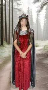 Red Black Medieval Lady Queen Fancy Dress Costume Larp Pantomime 10/12 - Picture 1 of 6