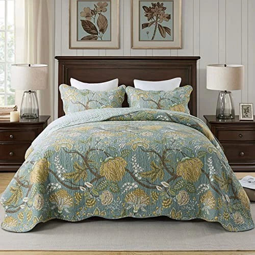  3-Piece Quilt Set Quilted Bedspread Cotton Coverlet Set King X2-green Vine - Изображение 1 из 4