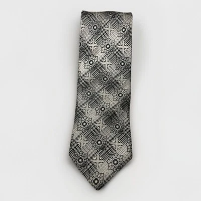 Corbata plateada The Big Knot de Steven Land formas geométricas con estampado de ráfaga 100 % seda Foto 1 de 3