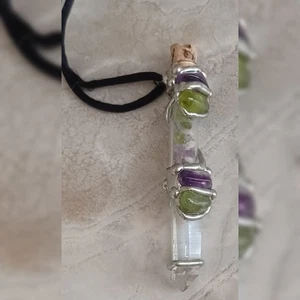Amethyst Peridot Quarz klar Kristall Silber gewickelt Handwerker Flasche Halskette - Bild 1 von 4