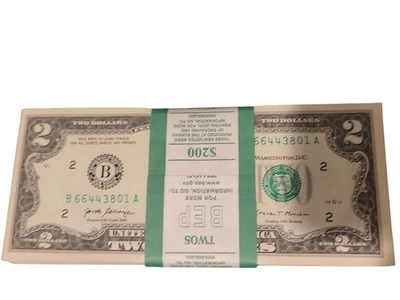 2017A $2 BEP Strap 100 Notes B66443801A–B66443900A Ink Smear Error Uncirculated - Image 1 of 4