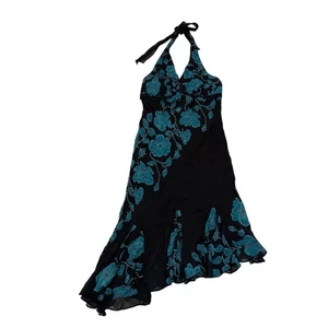 Eva Blau Damen S Vintage 90er Jahre Fairy Grunge Neckholder Minikleid Blumen Asymmetrisch - Bild 1 von 7