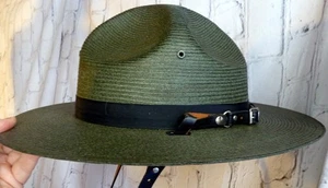 Stratton Self Forming Hat Straw & Strap State Trooper Park Ranger Sz 7 3/8 Green - Picture 1 of 4
