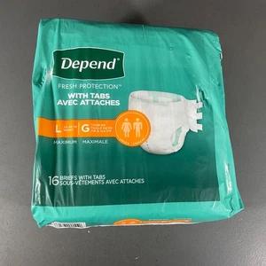 Depend Incontinence Protection with Tabs, Unisex, Large 35–49" Waist 16 Briefs - Picture 1 of 24