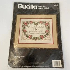 Bucilla cross stitch kit 40476 The Greatest Gift Sampler 1990 14 Count Vintage - Picture 1 of 7