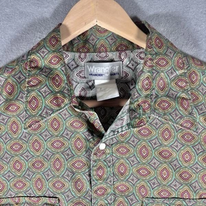 Camicia Wrangler Wrancher Pearl Snap UOMO verde rosso geometrica western ranch LEGGI - Foto 1 di 17
