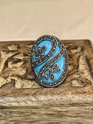 ⚜️ANILLO SAMAMTHA WILLS VINTAGE PETITE FLOR CON TURQUESA Y MARCASITA TALLA 6 Foto 1 de 4