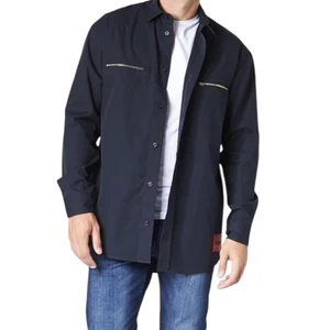 Camisa Hugo Boss Para Hombre Mediana Azul Marino Manga Larga Cremallera Bolsillo Abotonable Informal - Imagen 1 de 13
