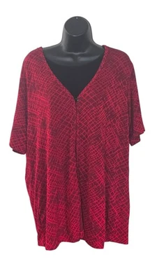 Kathy Ireland Plus 1X Red Open Front Cardigan Kimono Top Sheer Stretch Abstract - Image 1 of 4
