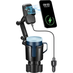 Car Wireless Charger Cup Holder 15W Fast Charging Mount Adjustable For iPhone - Picture 1 of 9