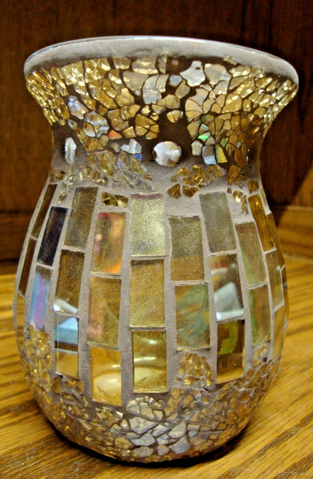 Pier 1 Mosaic Stained Glass Candle Holder Round Votive Tealight H 5.5" D 4"  i27 - Image 1 of 4