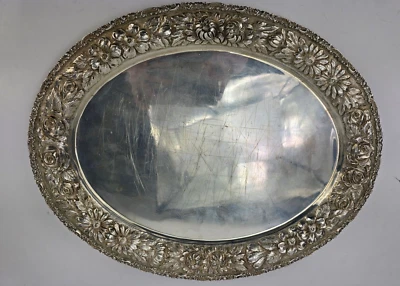 Plato vintage Stieff Rose plata de ley 16" perseguido a mano Foto 1 de 4