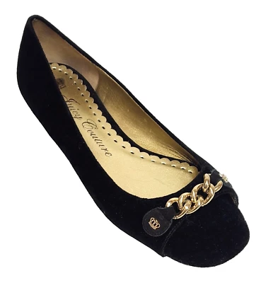 Juicy Couture Negro Terciopelo Punta Abierta Cadena Dorada Ballet Zapatos Planos Talla 9 Brasil Foto 1 de 4