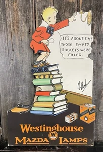 Vintage Die Cut Westinghouse Mazda Lamps Litho Advertising Display Easel Sign - Picture 1 of 17