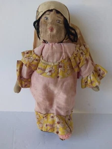 Antique Cloth Doll Hand Painted Folk Art Oil Cloth Doll - Bild 1 von 15