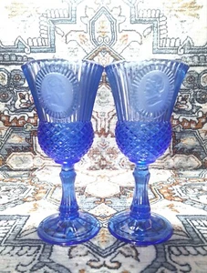 Excellent Vintage Avon Fostoria 8" Cobalt Blue George & Martha Washington Goblet - Picture 1 of 5