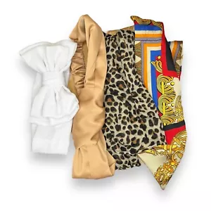 Set Of 4 Headbands Beige Multicolored Satin Bow Neutral Leopard Womens - Picture 1 of 7