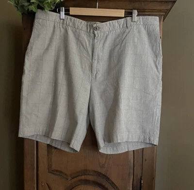 Mens IZOD Saltwater Tan Plaid Linen/Cotton Flat Front Chino Shorts Men’s Size 44 - Image 1 of 4