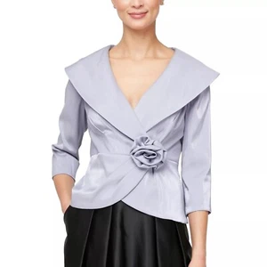 Alex Evenings Floral Trim Blouse Women's Size S Purple 3/4 Sleeve Wedding Guest - Picture 1 of 10