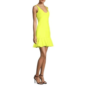 MILLY Geneva Neon Yellow Scoop Neck Drop Waist Ruffle Peplum Mini Dress Size 10 - Picture 1 of 6