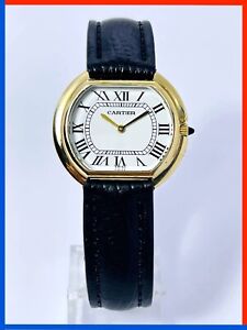 VINTAGE 1970's CARTIER PARIS 32MM 18K GOLD ELECTROPLATED CASE MANUAL WIND WATCH